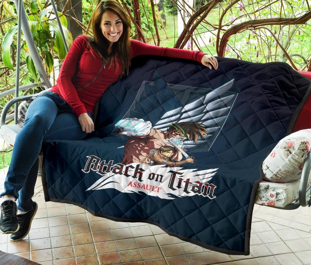 attack on titan anime premium quilt eren titan punch and eren human metal wings of freedom quilt blanketrjdgk - Attack On Titan Store