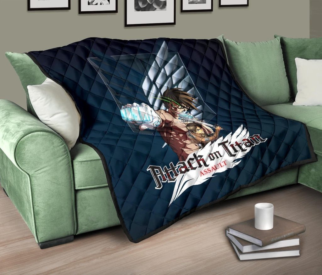 attack on titan anime premium quilt eren titan punch and eren human metal wings of freedom quilt blanketsgd5z - Attack On Titan Store