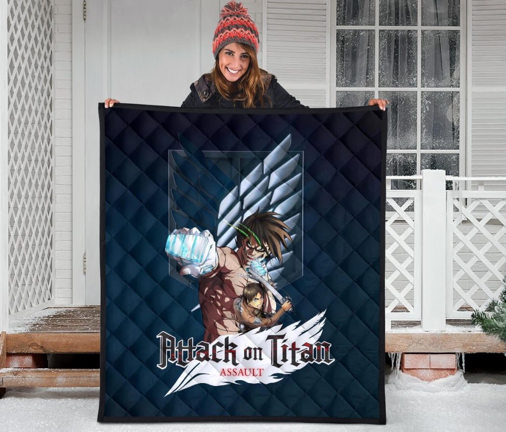 attack on titan anime premium quilt eren titan punch and eren human metal wings of freedom quilt - Attack On Titan Store