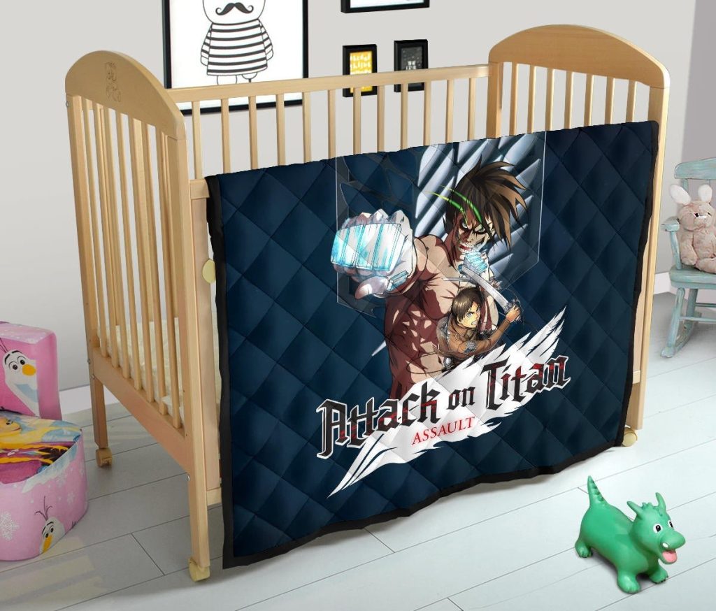 attack on titan anime premium quilt eren titan punch and eren human metal wings of freedom quilt blanketvy0ah - Attack On Titan Store