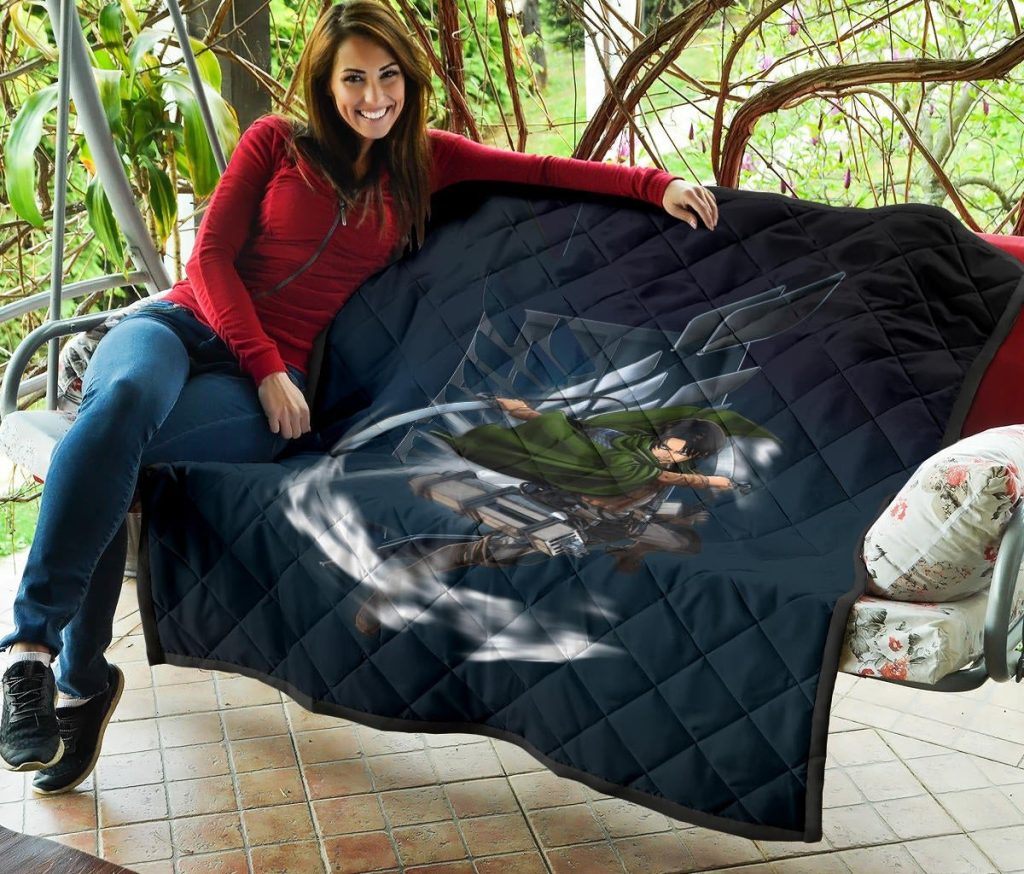 attack on titan anime premium quilt levi fighting wind blade metal wings of freedom quilt blanketermae - Attack On Titan Store