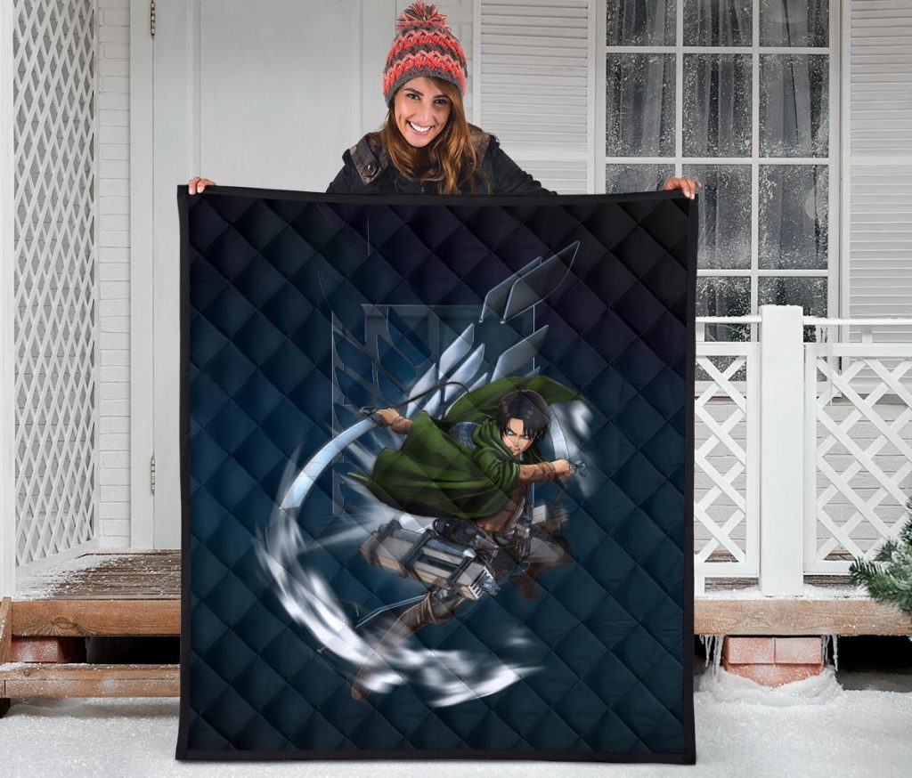 attack on titan anime premium quilt levi fighting wind blade metal wings of freedom quilt blanketszaj2 - Attack On Titan Store