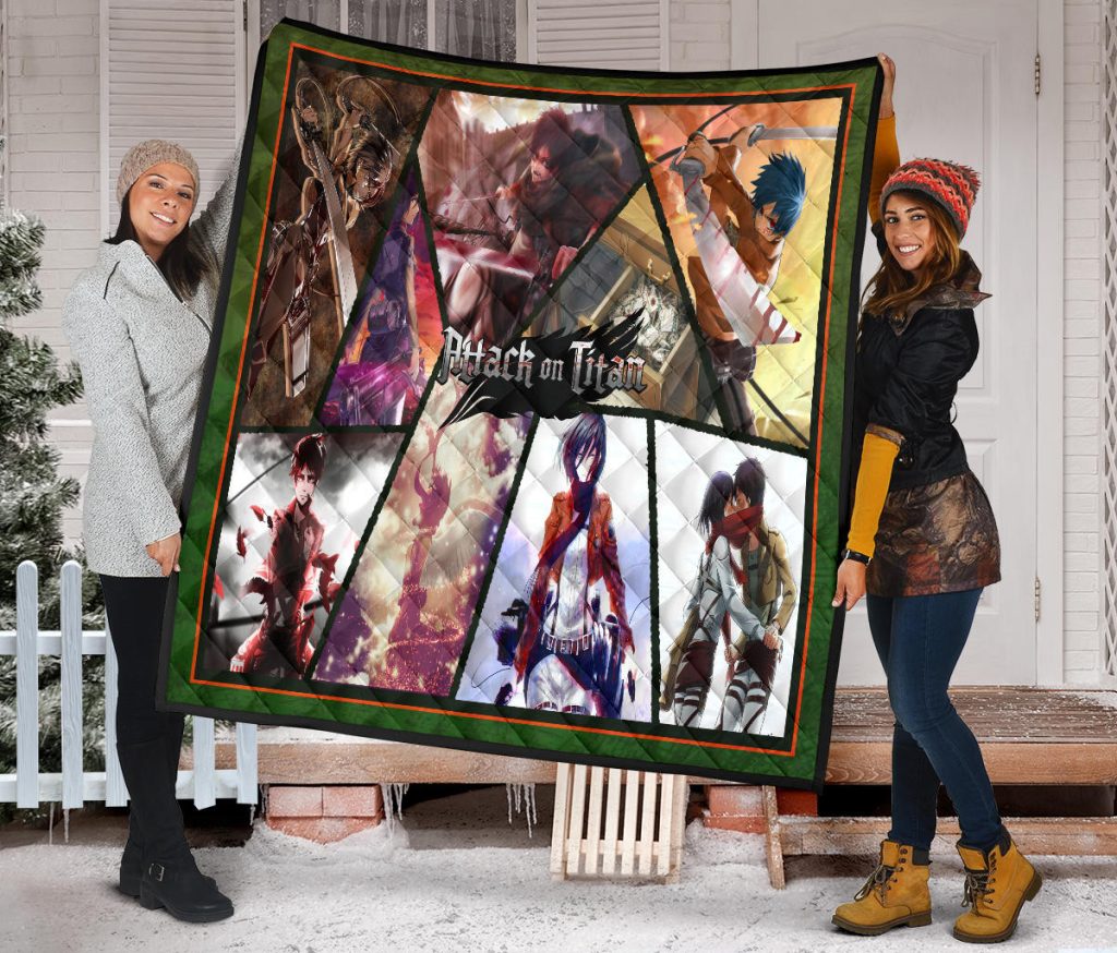 eren yeager and mikasa ackerman attack on titan premium quilt blanket anime home decor custom for fans atz0z - Attack On Titan Store