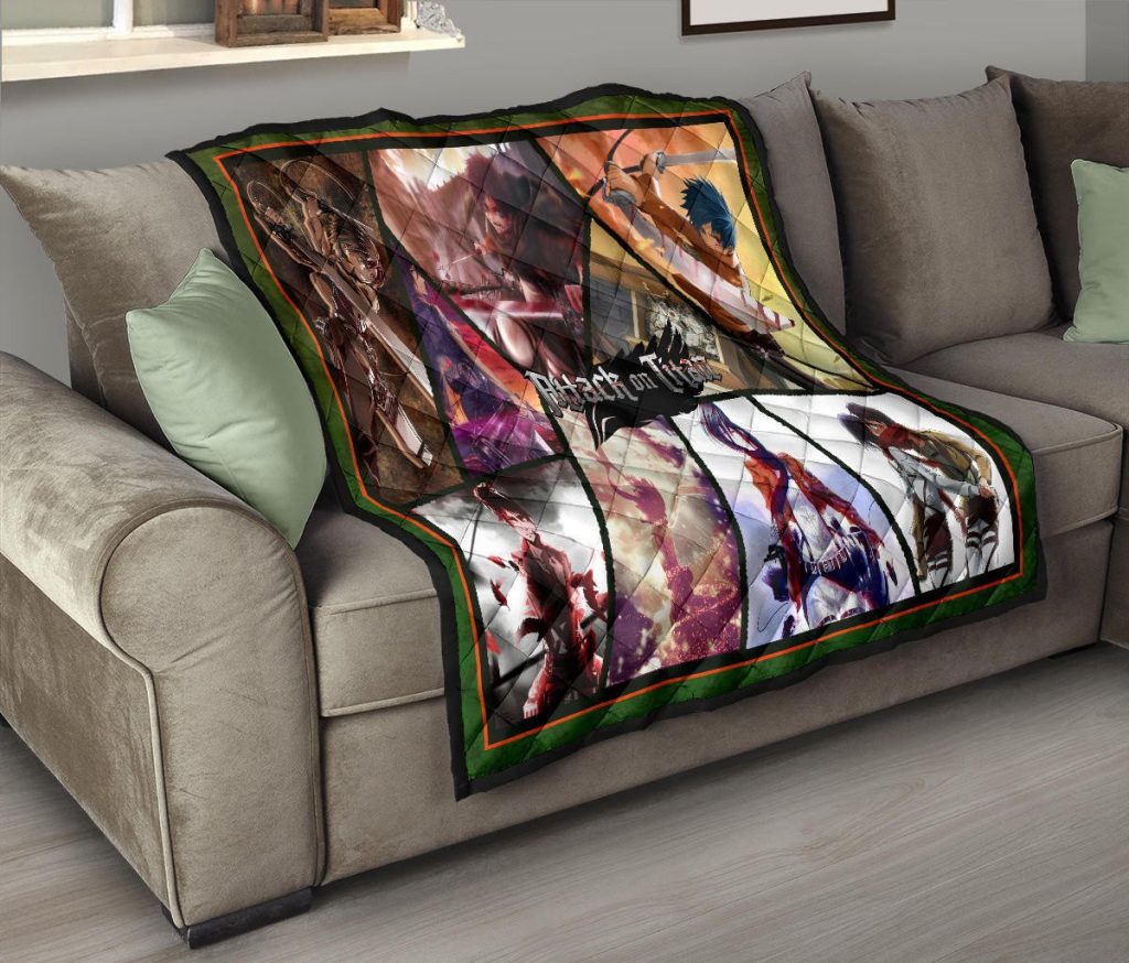 eren yeager and mikasa ackerman attack on titan premium quilt blanket anime home decor custom for fans dlice - Attack On Titan Store