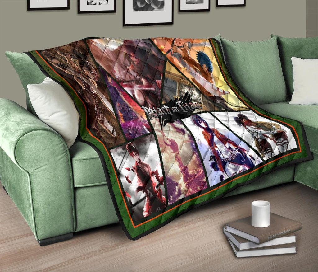 eren yeager and mikasa ackerman attack on titan premium quilt blanket anime home decor custom for fans ezcsr - Attack On Titan Store