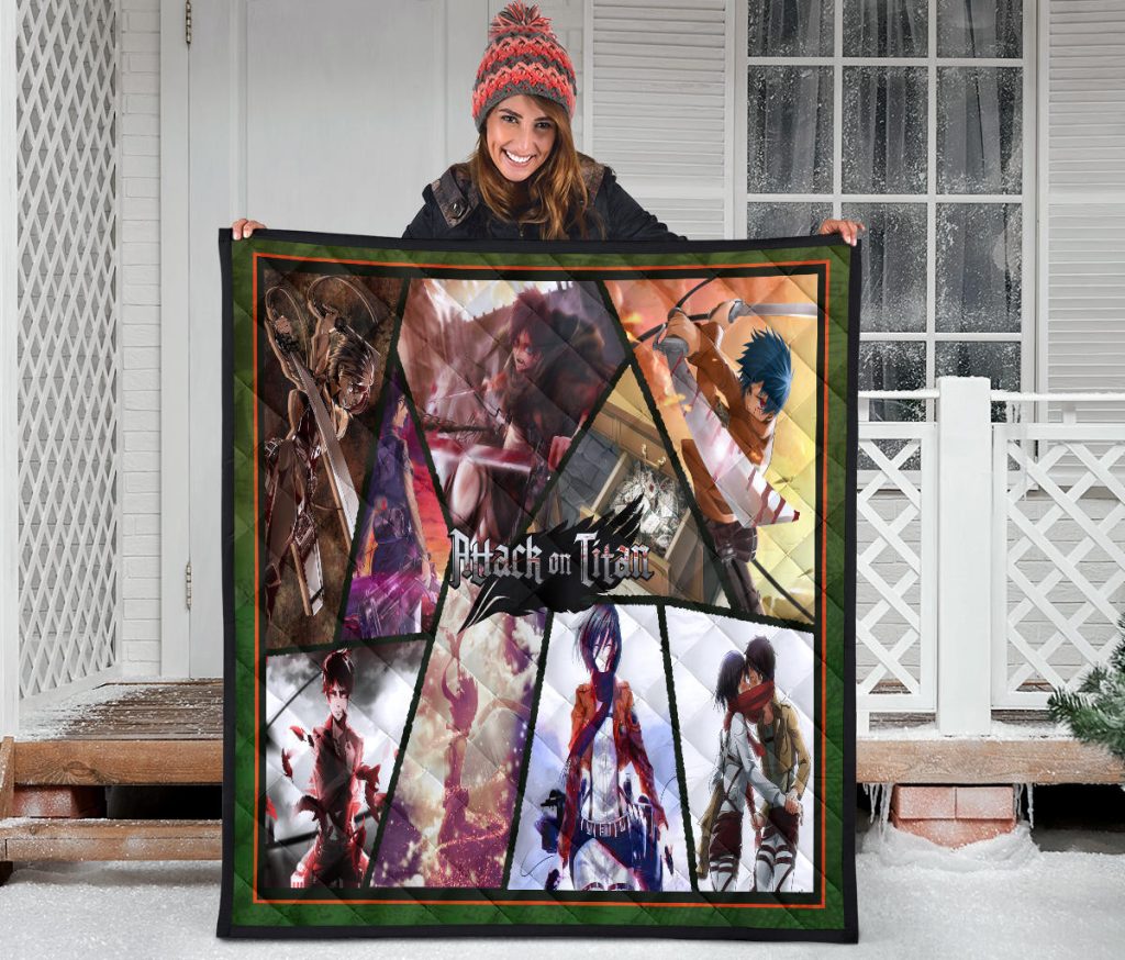 eren yeager and mikasa ackerman attack on titan premium quilt blanket anime home decor custom for fans iqhmn - Attack On Titan Store