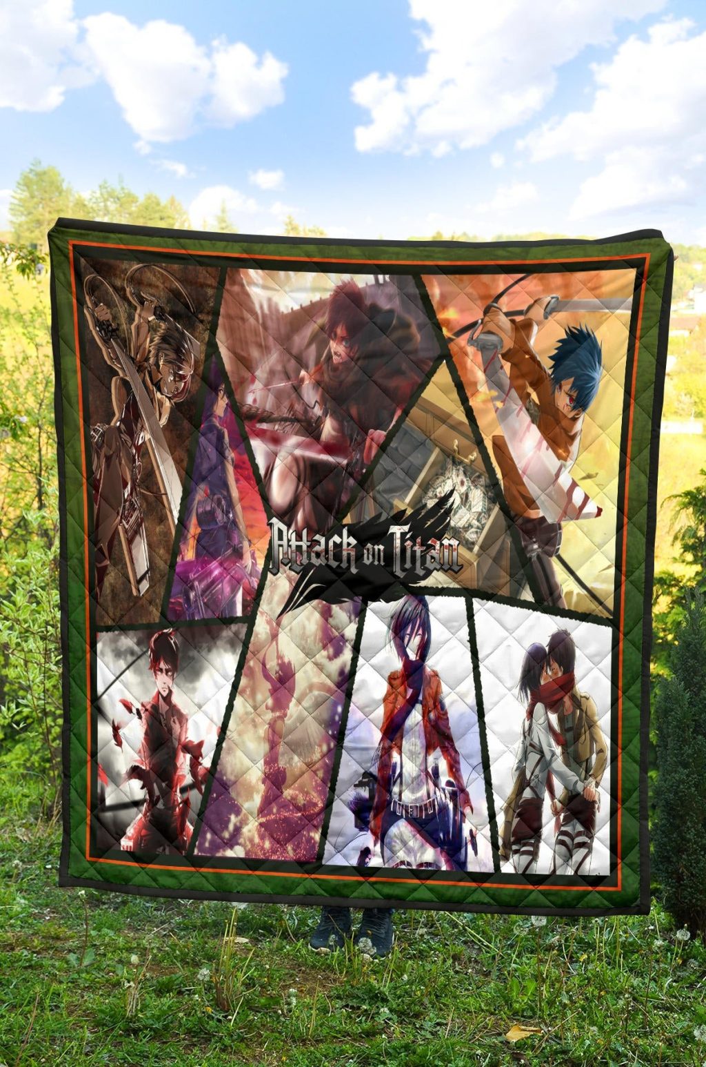 eren yeager and mikasa ackerman attack on titan premium quilt blanket anime home decor custom for fans - Attack On Titan Store