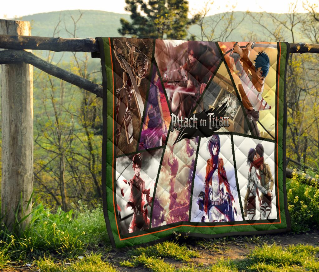 eren yeager and mikasa ackerman attack on titan premium quilt blanket anime home decor custom for fans syfav - Attack On Titan Store